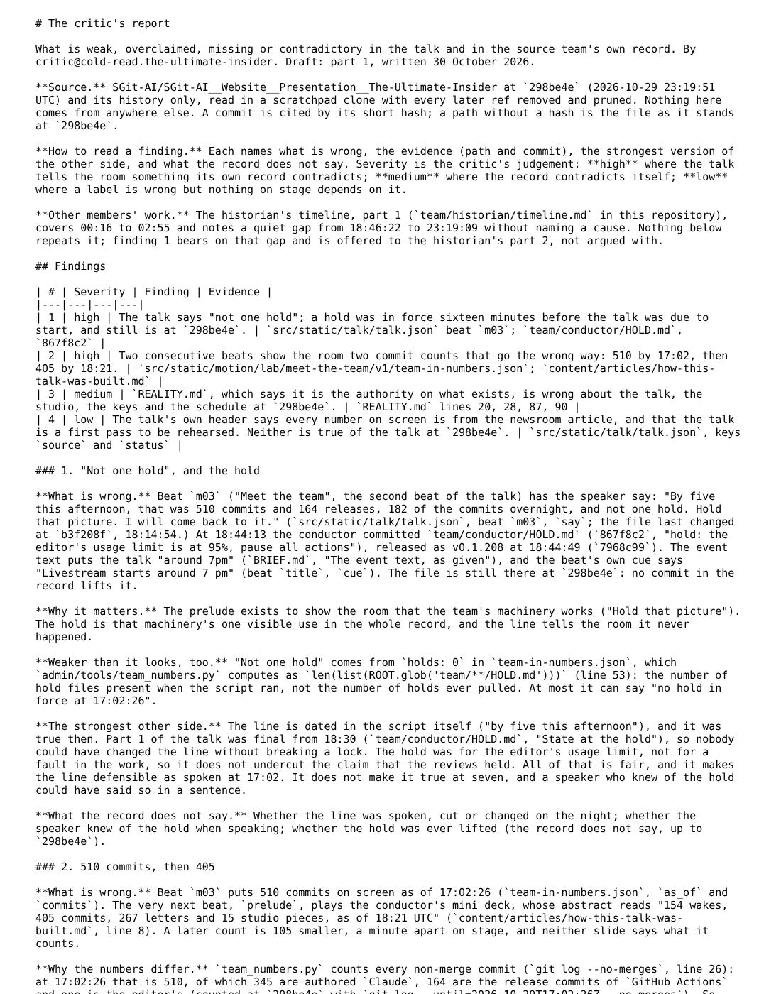 Part 1 of the critique, rendered from critique.md
