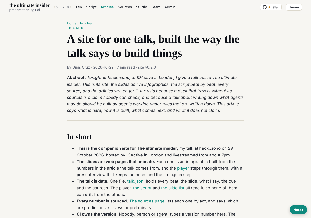 The speaker's article