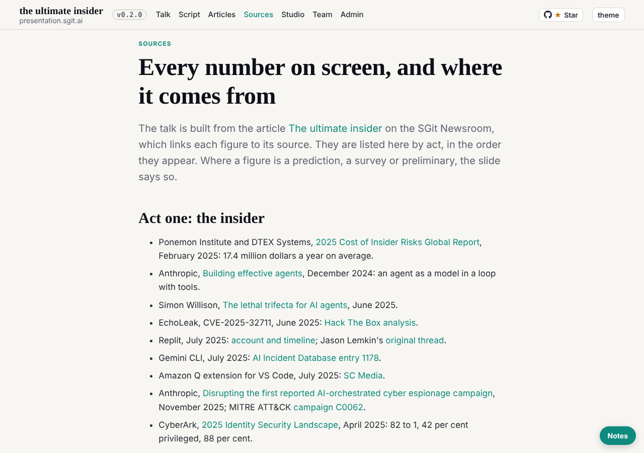 The sources page